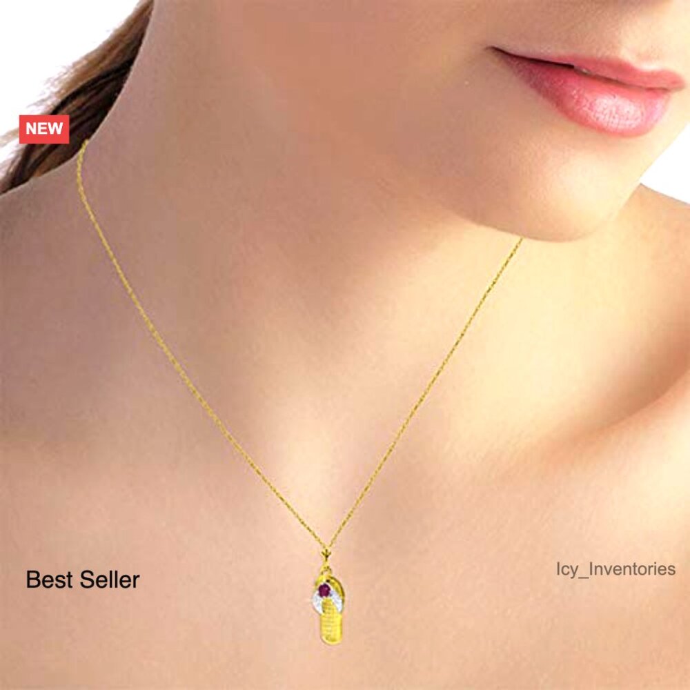 14k Solid Gold Ruby Flip Flop Pendant Necklace El… - image 2